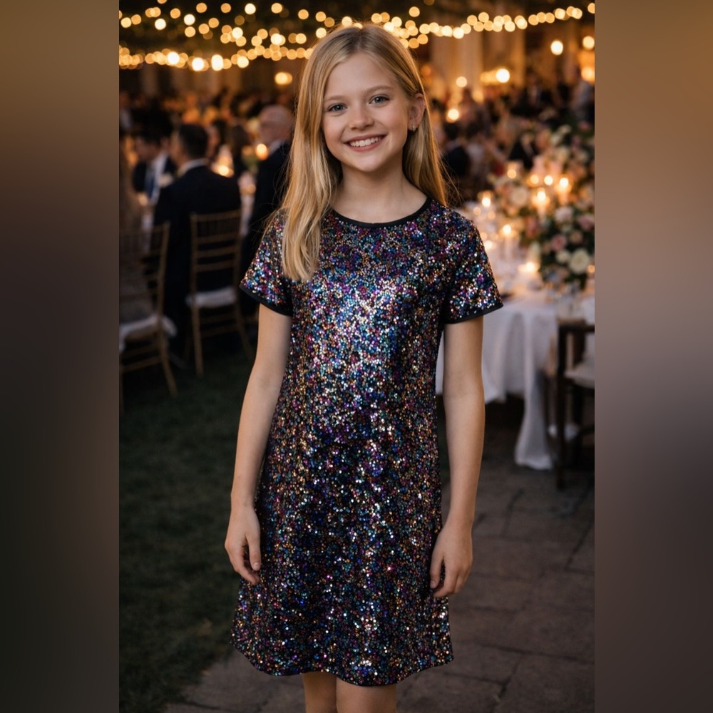 Gap Kids Girls Multi Color Shirtsleeve Sequin Party Special Event Dress Sz XXL